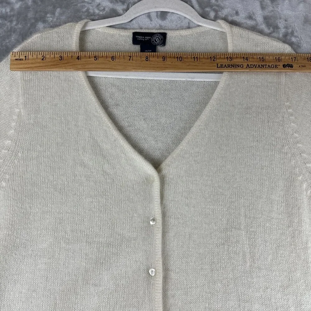 Venezia Jeans‎ Angora Blend Cardigan Women's 18/20 Ivory White 3/4 Sleeve (0970)